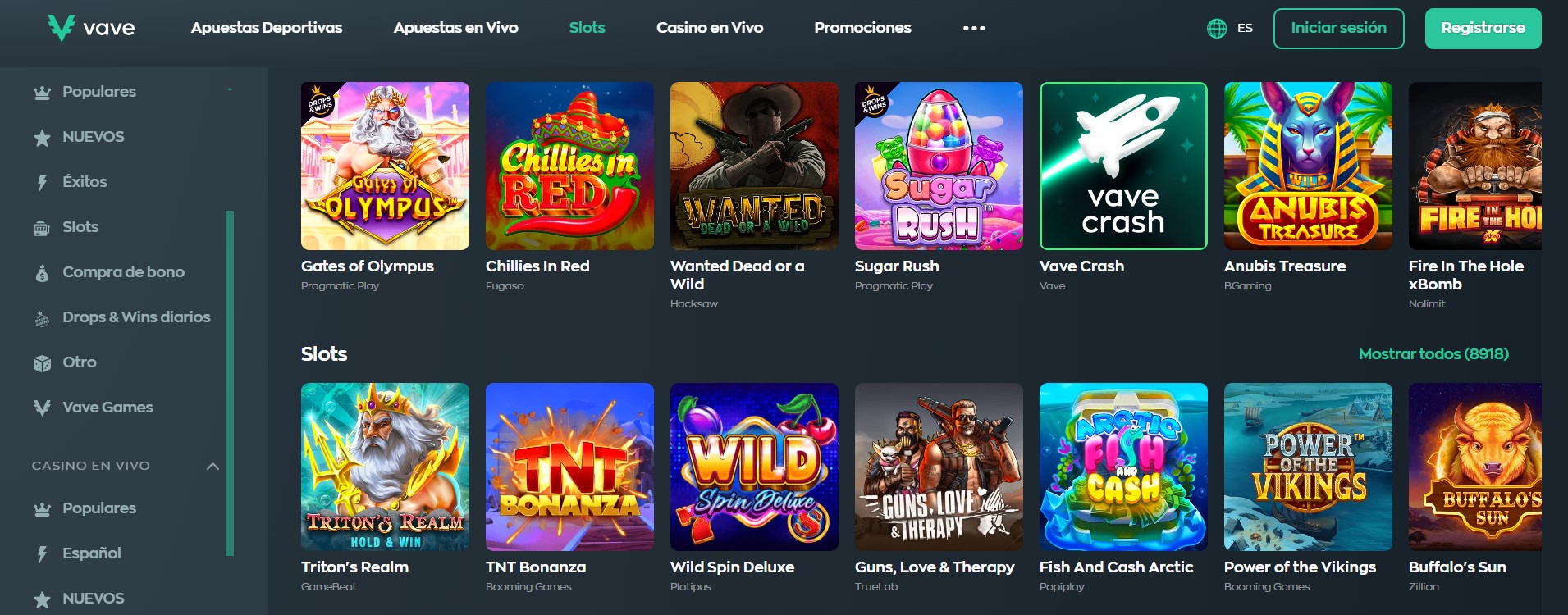 Juegos de casino en Vave Casino Perú