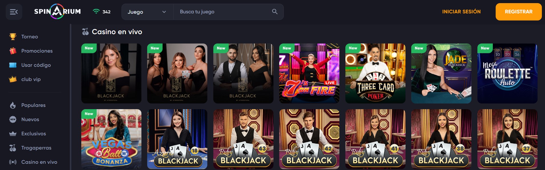 Juegos de casino en Vivo en Spinarium Casino Perú